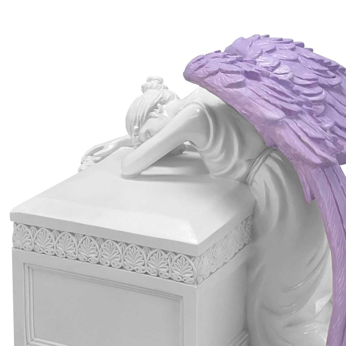 Weeping Angel Pearl White Photo Child Cremation Urn - Custom Wings & Plate Engraving - Beautiful Mourning Angel