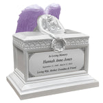 Weeping Angel Pearl White Adult Cremation Urn - Custom Plate and Wings - Beautiful Mourning Angel