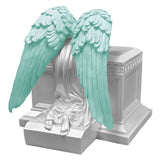 Weeping Angel Photo Pearl White Adult Cremation Urn - Custom Plate and Wings - Beautiful Mourning Angel
