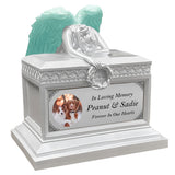 Weeping Angel Pearl White Photo Pet Cremation Urn - Custom Wings & Plate Engraving - Beautiful Mourning Angel