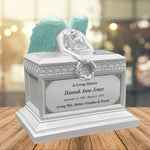 Weeping Angel Pearl White Adult Cremation Urn - Custom Plate and Wings - Beautiful Mourning Angel