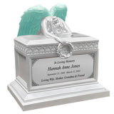 Weeping Angel Pearl White Adult Cremation Urn - Custom Plate and Wings - Beautiful Mourning Angel