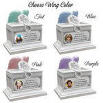 Weeping Angel Pearl White Photo Child Cremation Urn - Custom Wings & Plate Engraving - Beautiful Mourning Angel