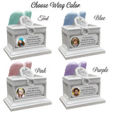 Weeping Angel Pearl White Photo Child Cremation Urn - Custom Wings & Plate Engraving - Beautiful Mourning Angel