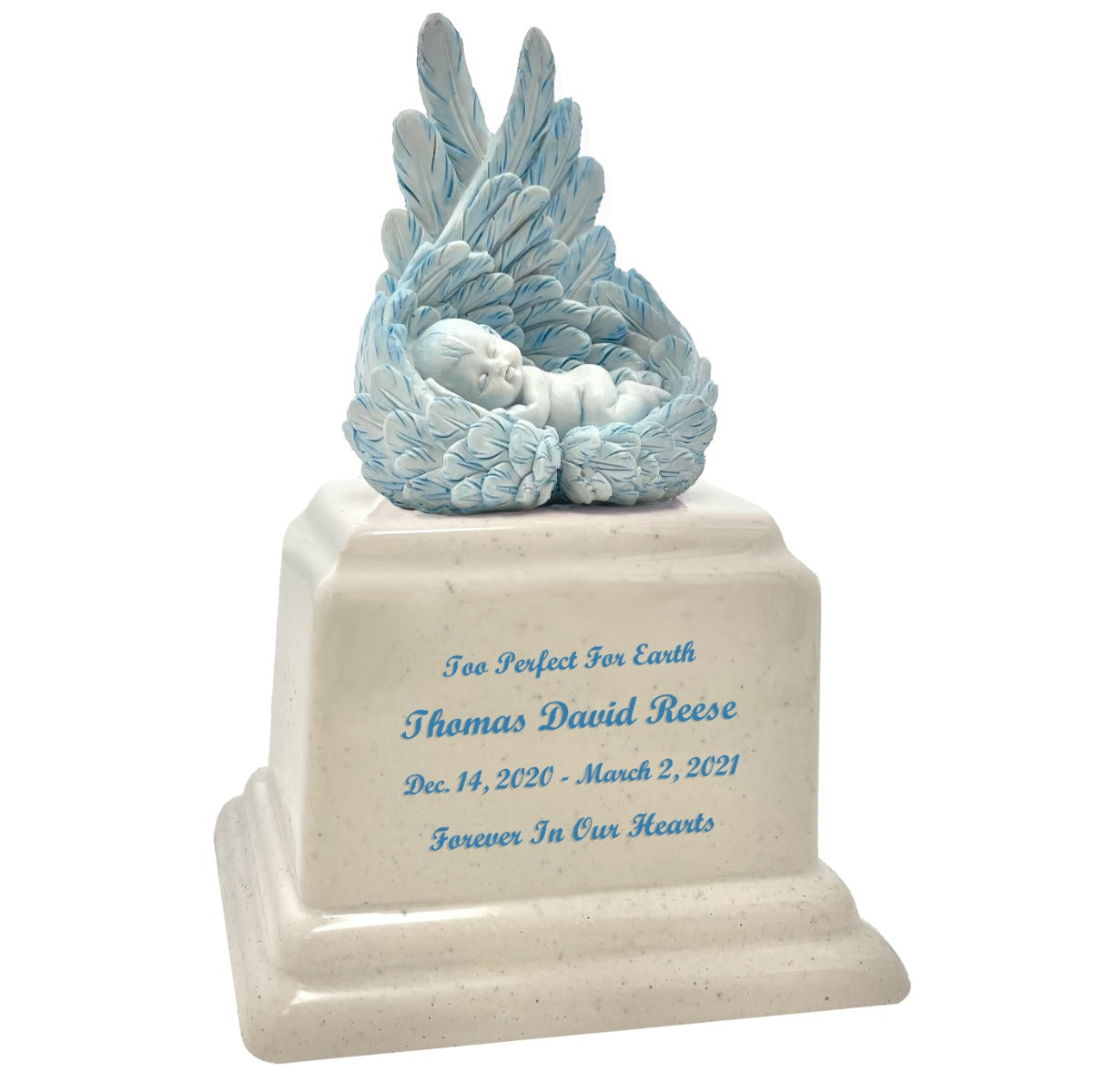 Too Perfect For Earth Blue Cultured Marble Baby Urn - Handmade USA Urn