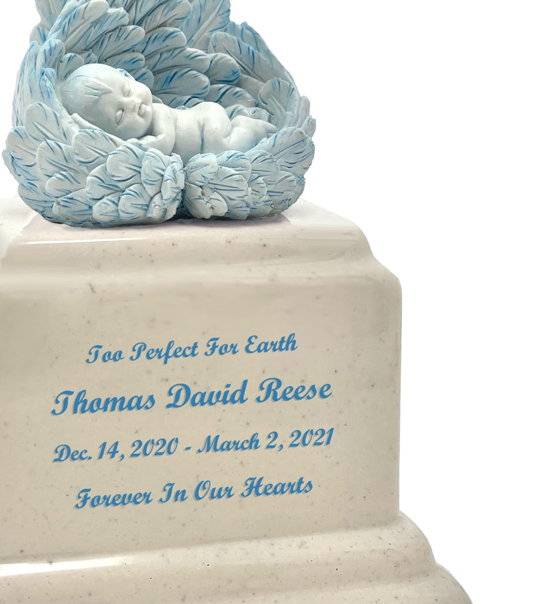 Too Perfect For Earth Blue Cultured Marble Baby Urn - Handmade USA Urn