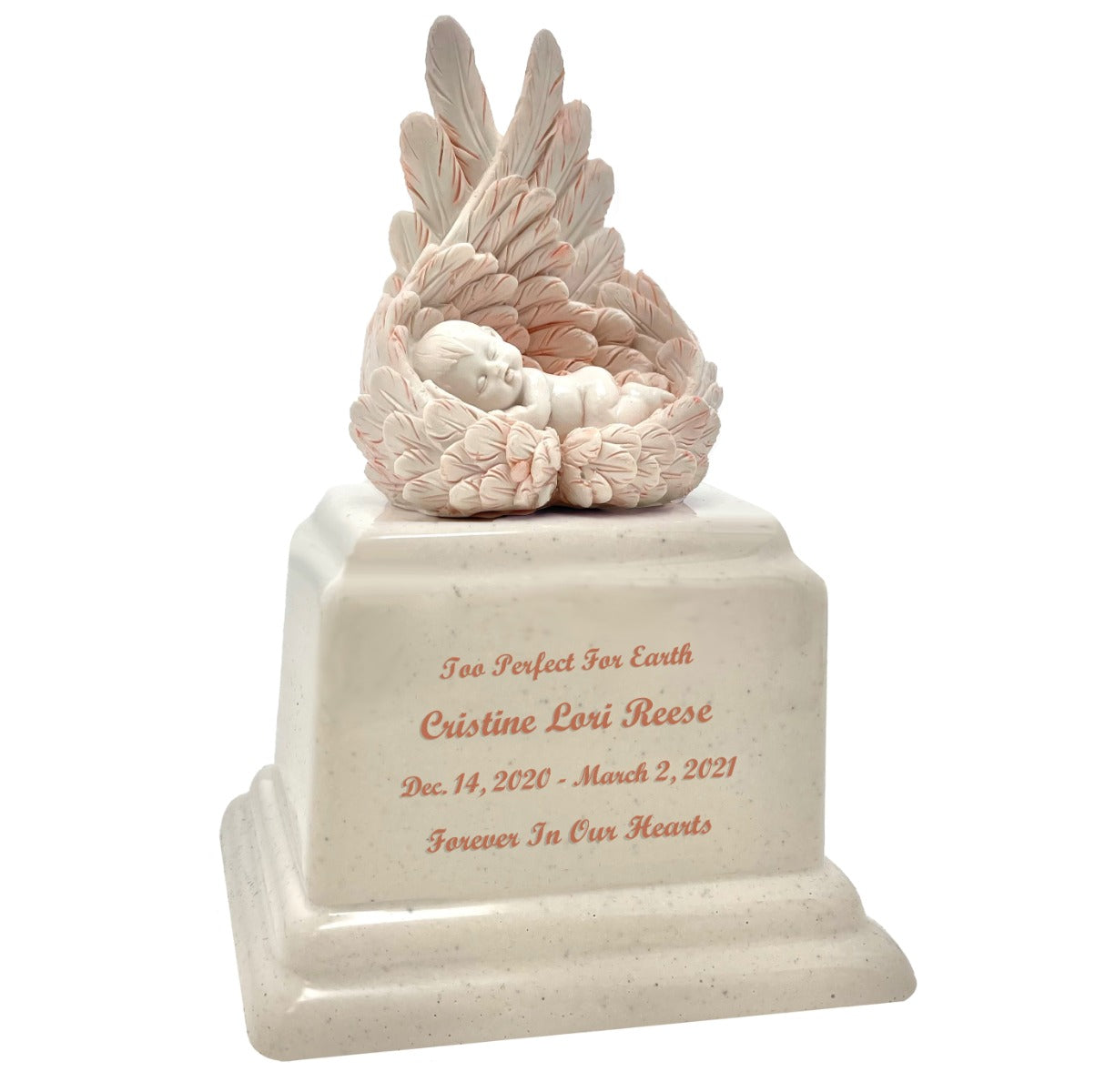Too Perfect For Earth Pink Cultured Marble Baby Urn - Handmade USA Urn 