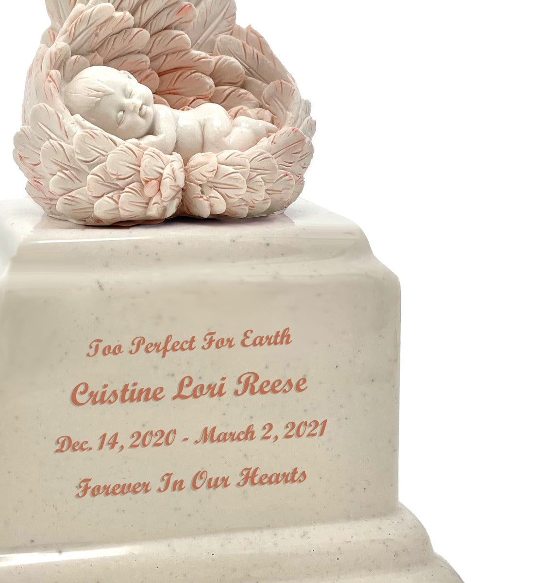 Too Perfect For Earth Pink Cultured Marble Baby Urn - Handmade USA Urn 