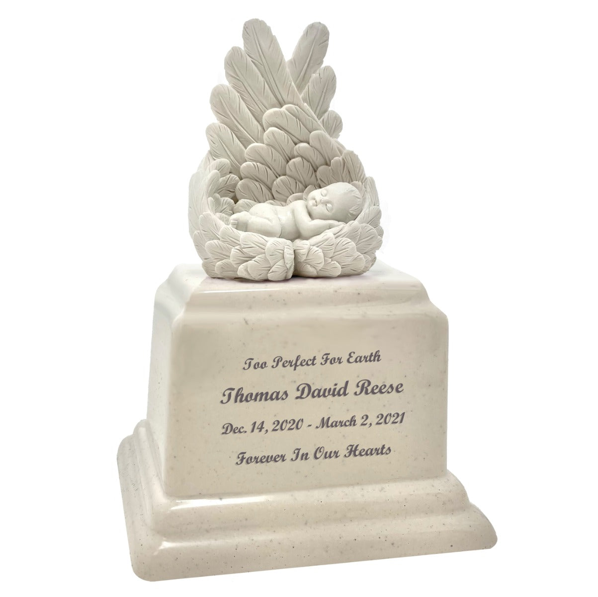 Too Perfect For Earth Cream Cultured Marble Baby Urn - Handmade USA Urn