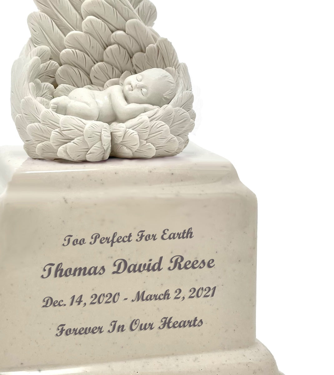 Too Perfect For Earth Cream Cultured Marble Baby Urn - Handmade USA Urn