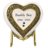 Small Cat Golden Heart Photo or Paw Prints Urn - Brass Urn - Free Golden Stand
