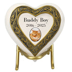 Small Cat Golden Heart Photo or Paw Prints Urn - Brass Urn - Free Golden Stand