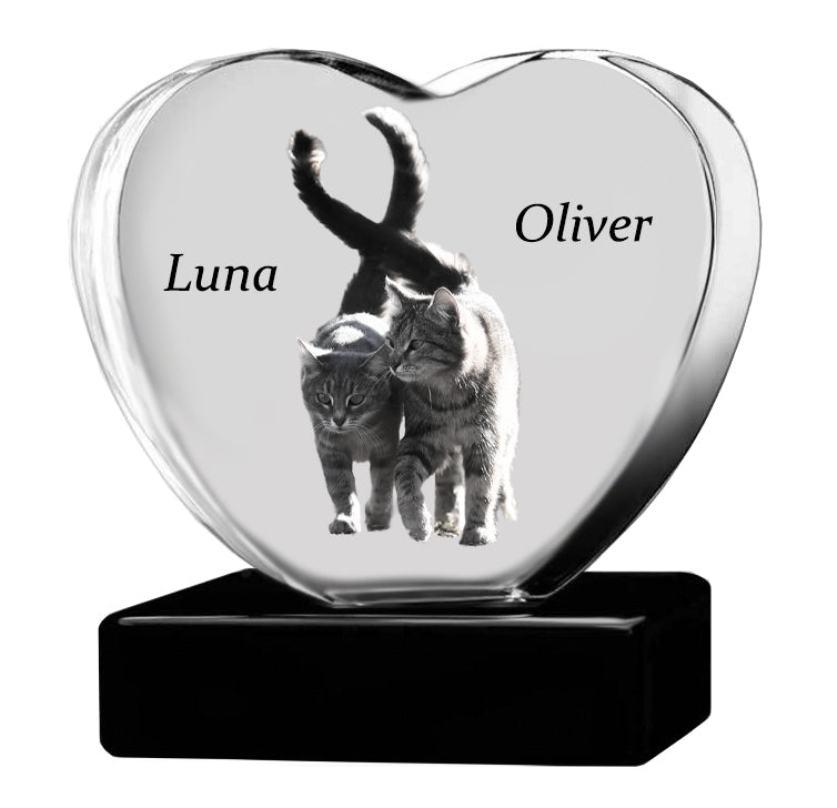 Cat Memorial Urn & Crystal Heart Set - Pet Heart Crystal Urn