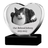 Cat Memorial Urn & Crystal Heart Set - Pet Heart Crystal Urn