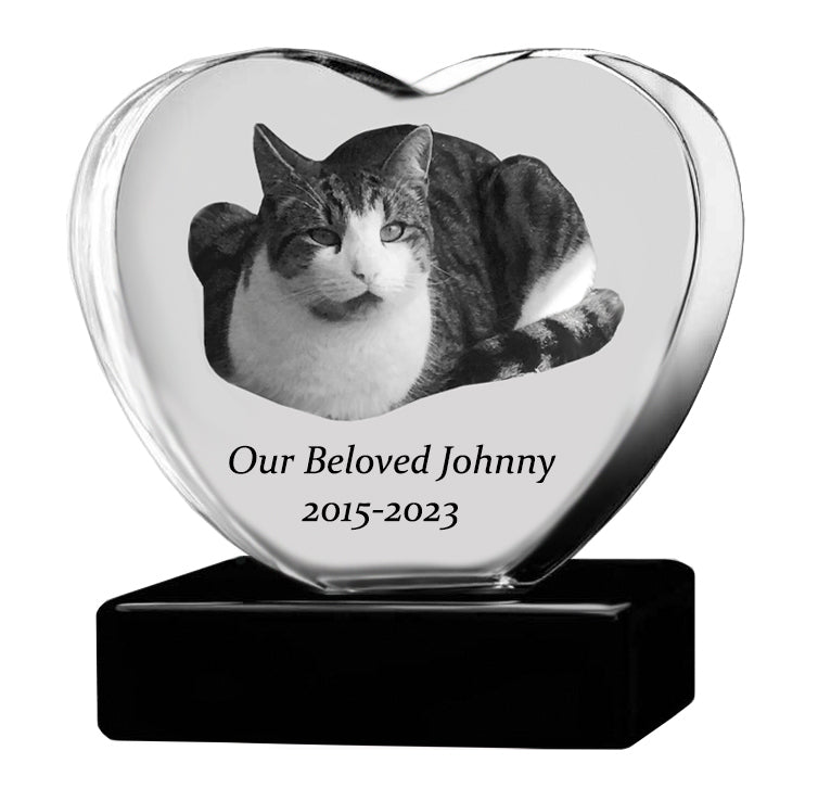 Cat Memorial Urn & Crystal Heart Set - Pet Heart Crystal Urn