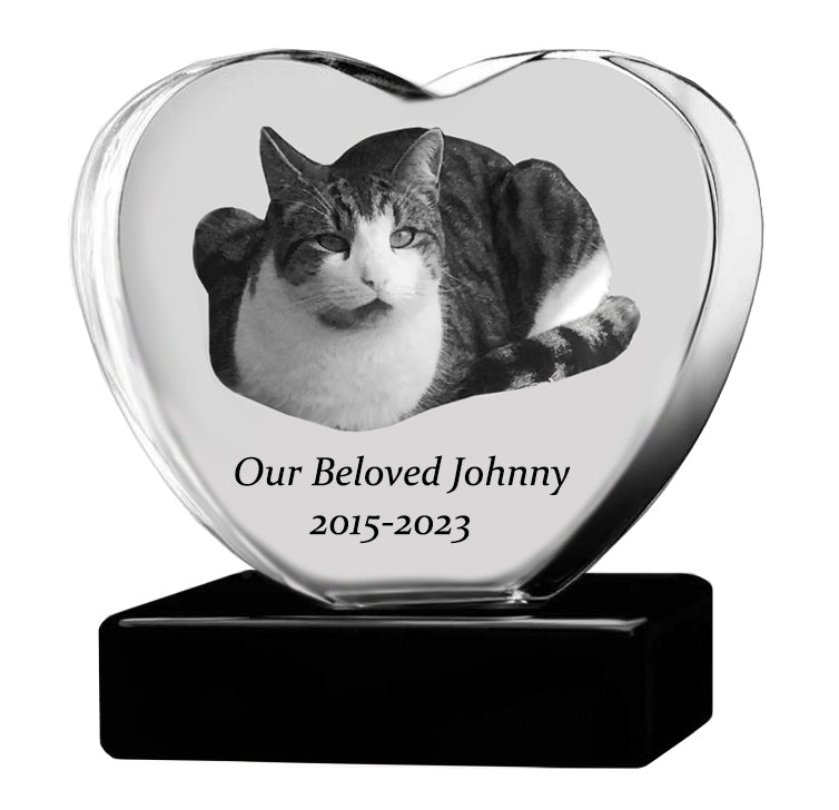 Cat Memorial Urn & Crystal Heart Set - Pet Heart Crystal Urn