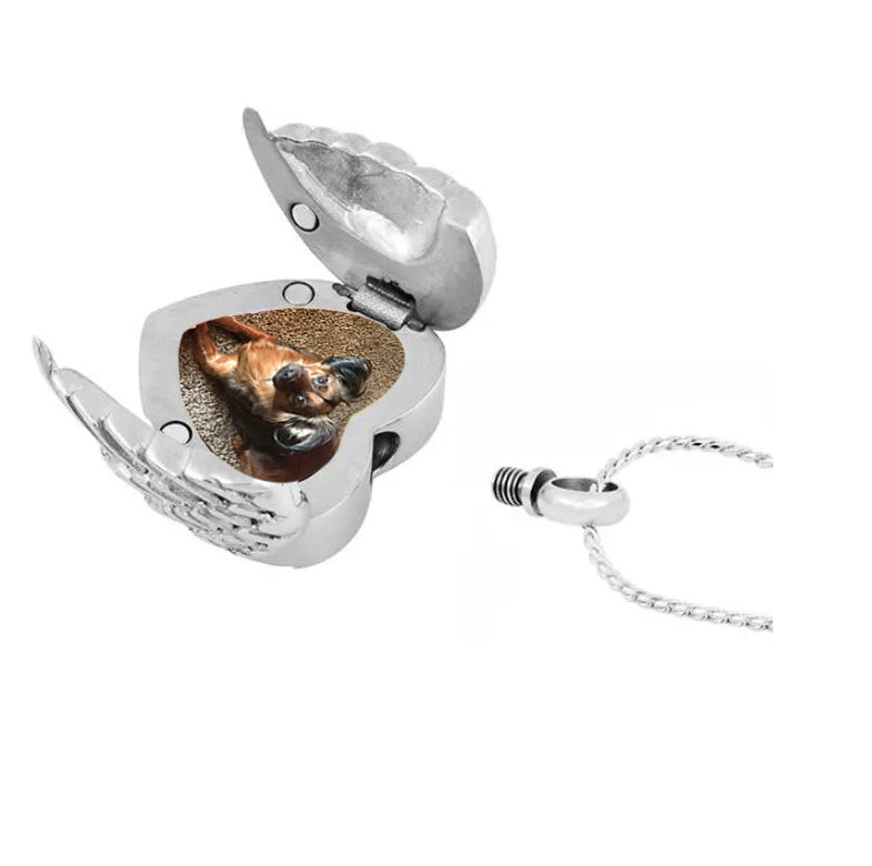 Pet Color Photo Wings Heart Locket Ur - Cat or Dog - Love Charms® Option