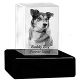Dog Memorial Urn & Crystal Rectangle Set - Pet Cremation Crystal Urn