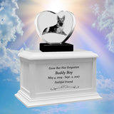 Pet Memorial White Urn & 3D Crystal Heart Set