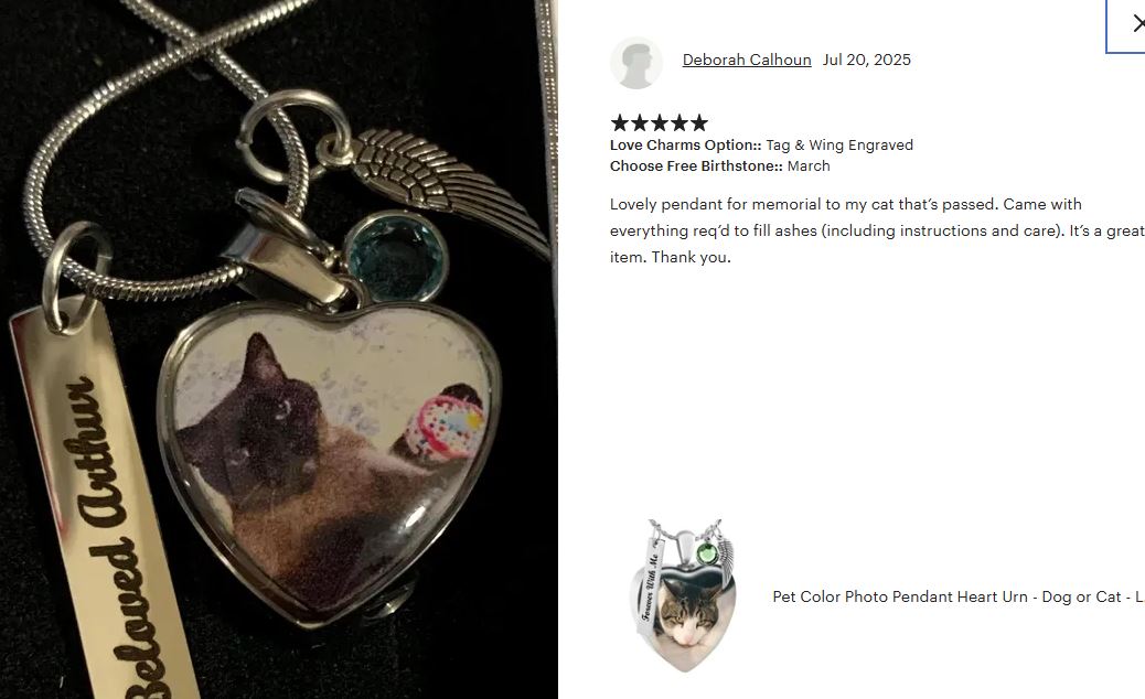 Pet Color Photo Pendant Heart Jewelry Ashes Urn - Love Charms® Option 