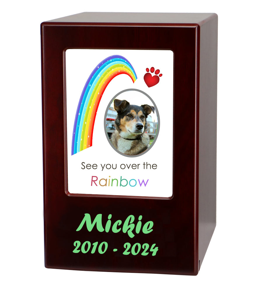 Paw Rainbow Pet Urn - Dogs or Cats Wood Urn