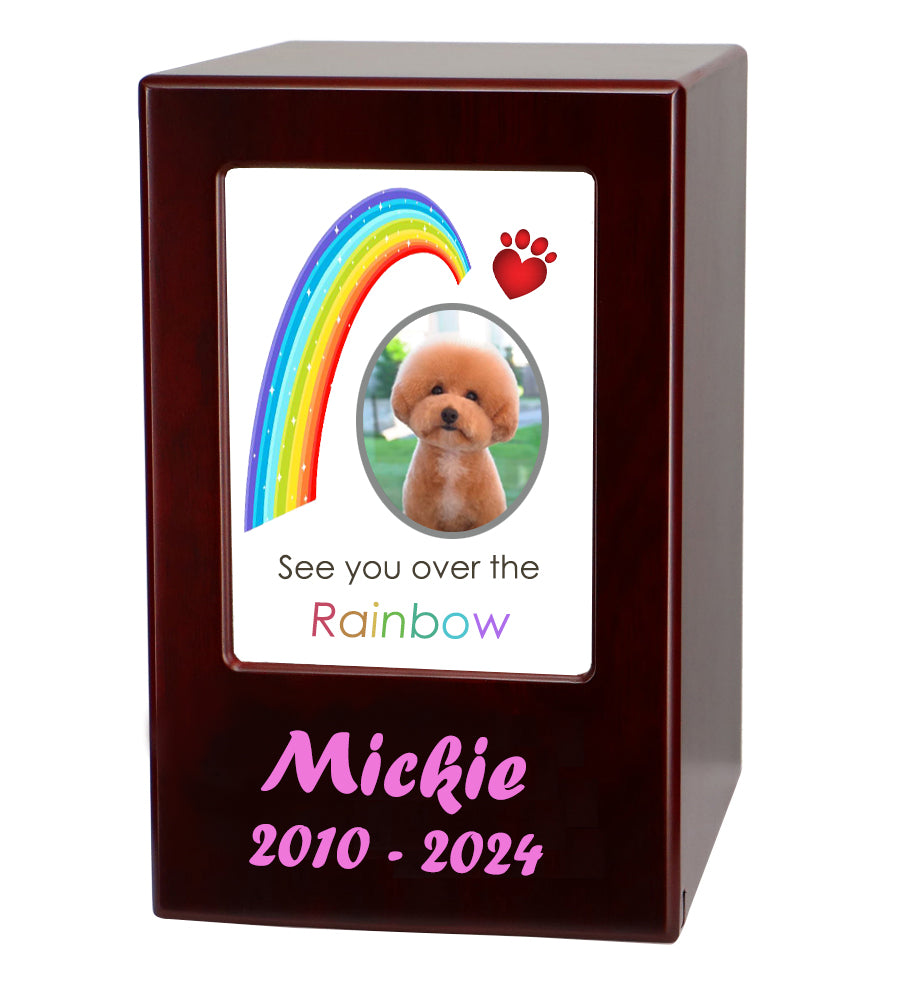 Paw Rainbow Pet Urn - Dogs or Cats Wood Urn