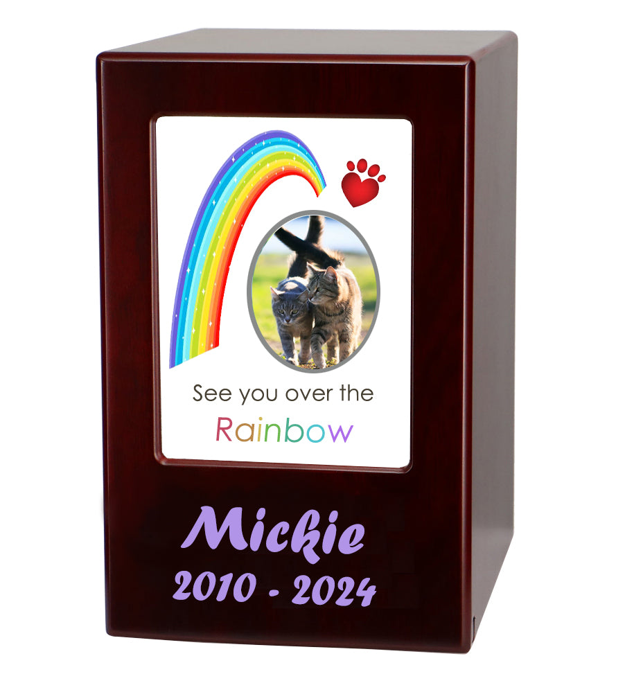 Paw Rainbow Pet Urn - Dogs or Cats Wood Urn