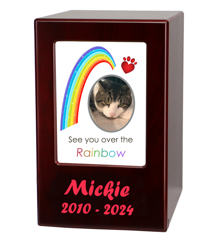Paw Rainbow Pet Urn - Dogs or Cats Wood Urn