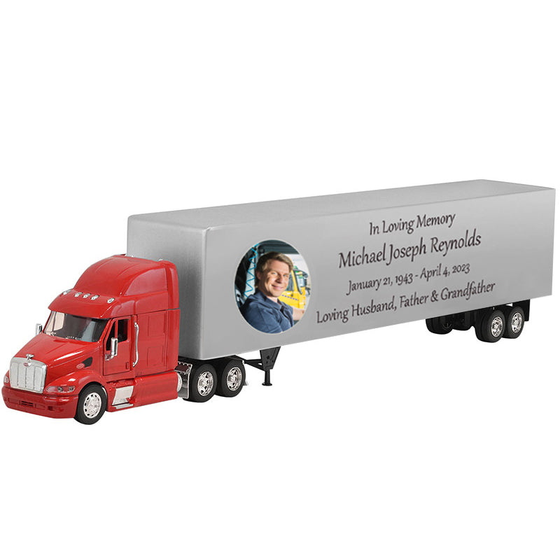 Trailer Cremation Urn & Peterbilt 387 Red Truck Décor
