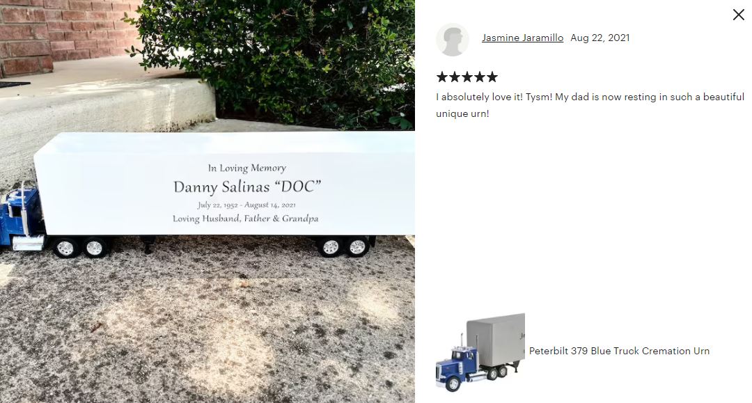 Trailer Cremation Urn & Peterbilt 379 Blue Truck Décor
