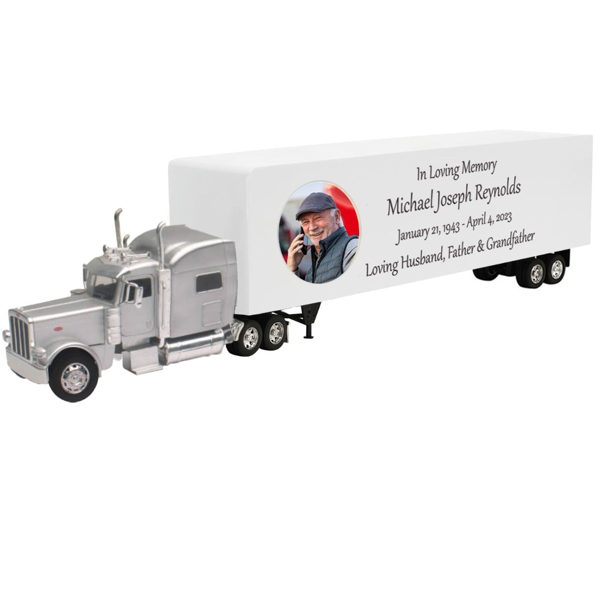Trailer Cremation Urn & Peterbilt 389 Silver Truck Sleeper Décor