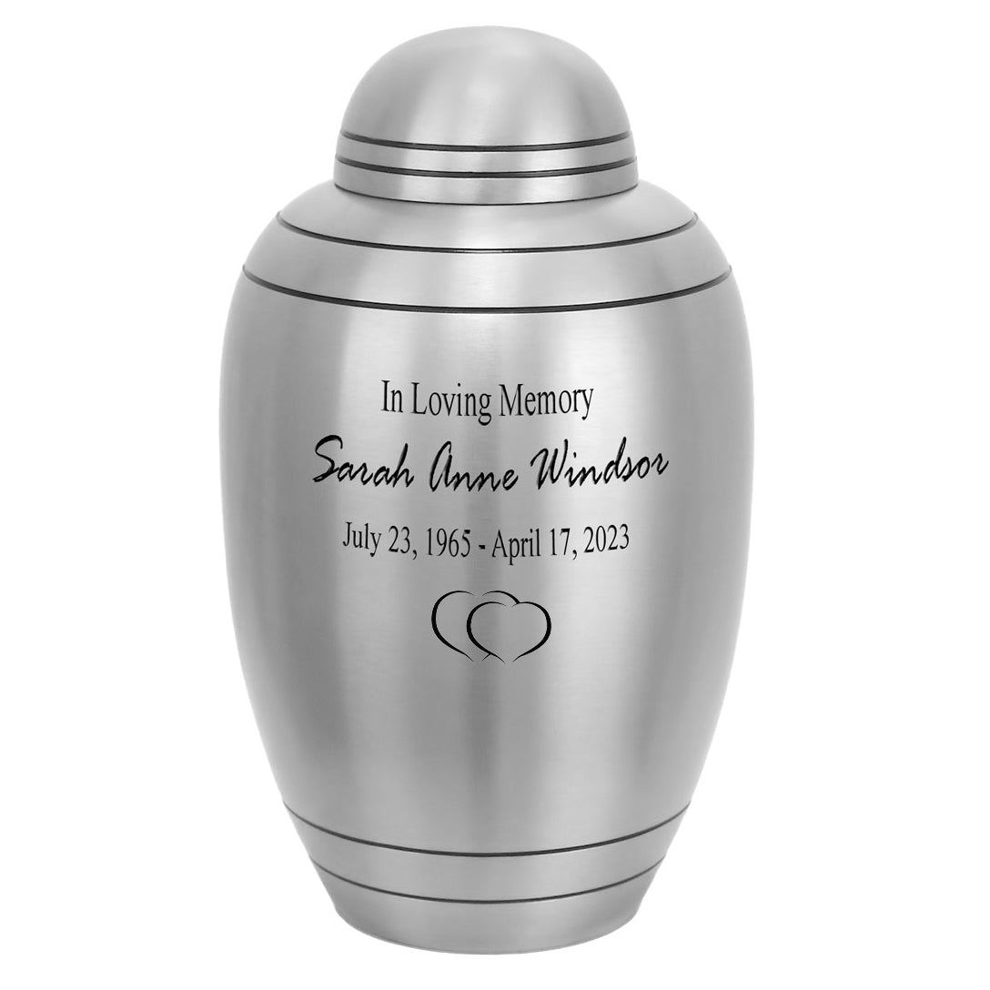Dome Top Double Heart Adult Cremation Urn - Pro Diamond Engraving