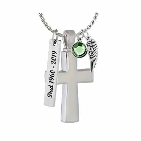 Pewter Cross Cremation Jewelry - Love Charms Option