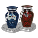 Double Heart Pewter Memorial Stand - For 2 Mini Urns
