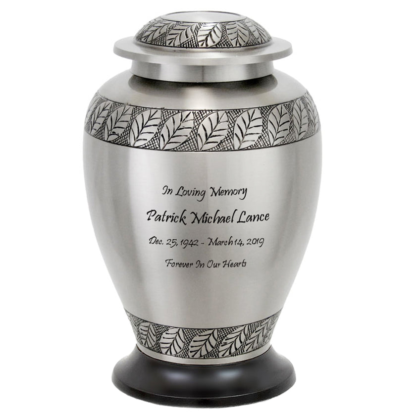 Pewter Leaves Adult Cremation Urn - Professional Engraving