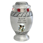 Pewter Leaves Pet Photo Urn - Tribute Wreath™ Option - Pro Diamond Engraving