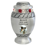 Pewter Leaves Pet Photo Urn - Tribute Wreath™ Option - Pro Diamond Engraving