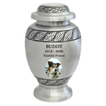 Pewter Leaves Pet Photo Urn - Tribute Wreath™ Option - Pro Diamond Engraving