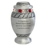 Pewter Leaves Medium Urn - Tribute Wreath™ Option - Pro Diamond Engraving