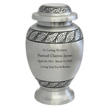 Pewter Leaves Medium Urn - Tribute Wreath™ Option - Pro Diamond Engraving