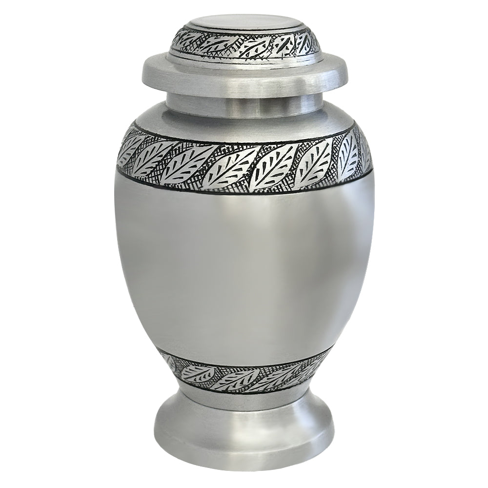 Pewter Leaves Child Urn - Tribute Wreath™ Option - Pro Diamond Engraving