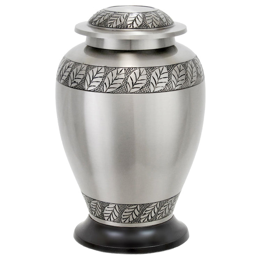 Pewter Leaves Adult Cremation Urn - Professional Engraving