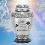 Silver Palm Trees Adult Cremation Urn - Pro Diamond Engraving