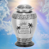 Silver Palm Trees Adult Cremation Urn - Pro Diamond Engraving