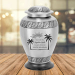 Silver Palm Trees Adult Cremation Urn - Pro Diamond Engraving