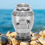 Silver Palm Trees Adult Cremation Urn - Pro Diamond Engraving