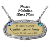 Gold & Pewter Medallion Urn Name Plates - Birth & Passing Stone Option