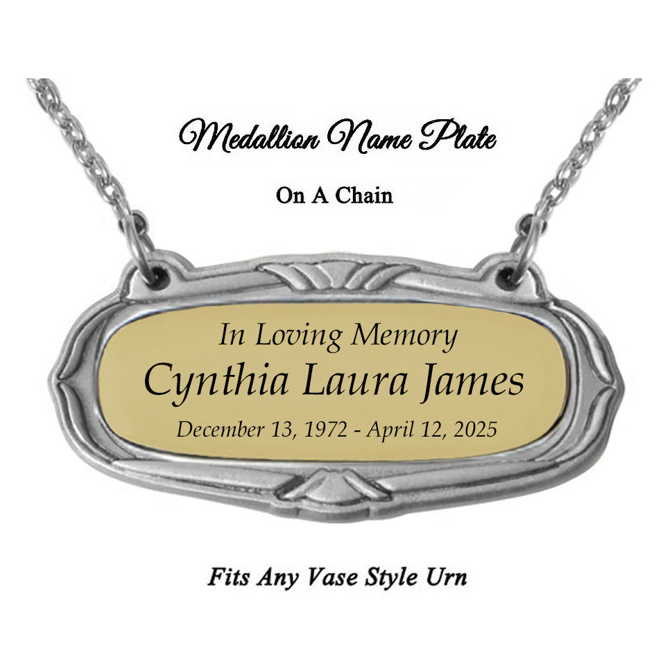 Gold & Pewter Medallion Urn Name Plates - Birth & Passing Stone Option