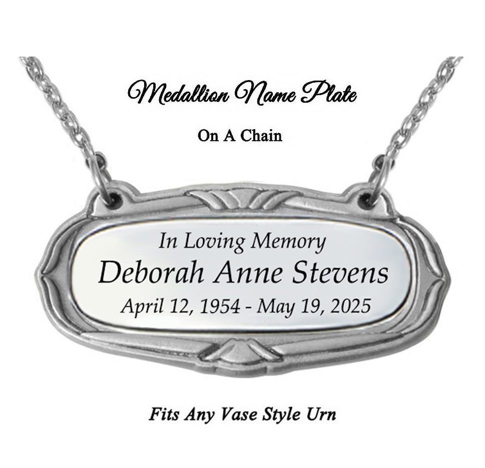 Pewter Medallion Urn Name Plates - Birth & Passing Stone Option