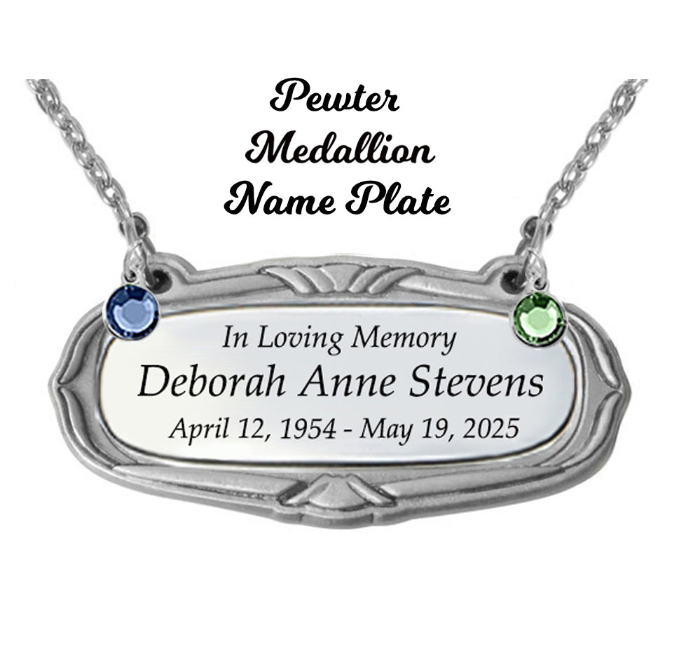 Pewter Medallion Urn Name Plates - Birth & Passing Stone Option